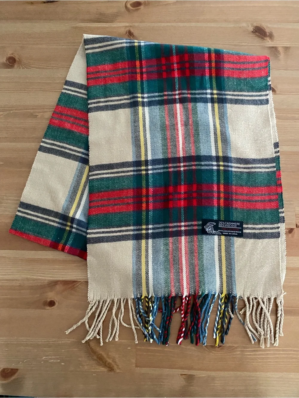 Scarf Camel Stewart Plaid Tartan Cashmere Blend 72